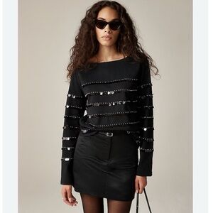 J.Crew Heavy Jersey Long-Sleeve T-shirt With Paillette Embellishment